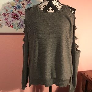 Gray sweater with cut out sleeves